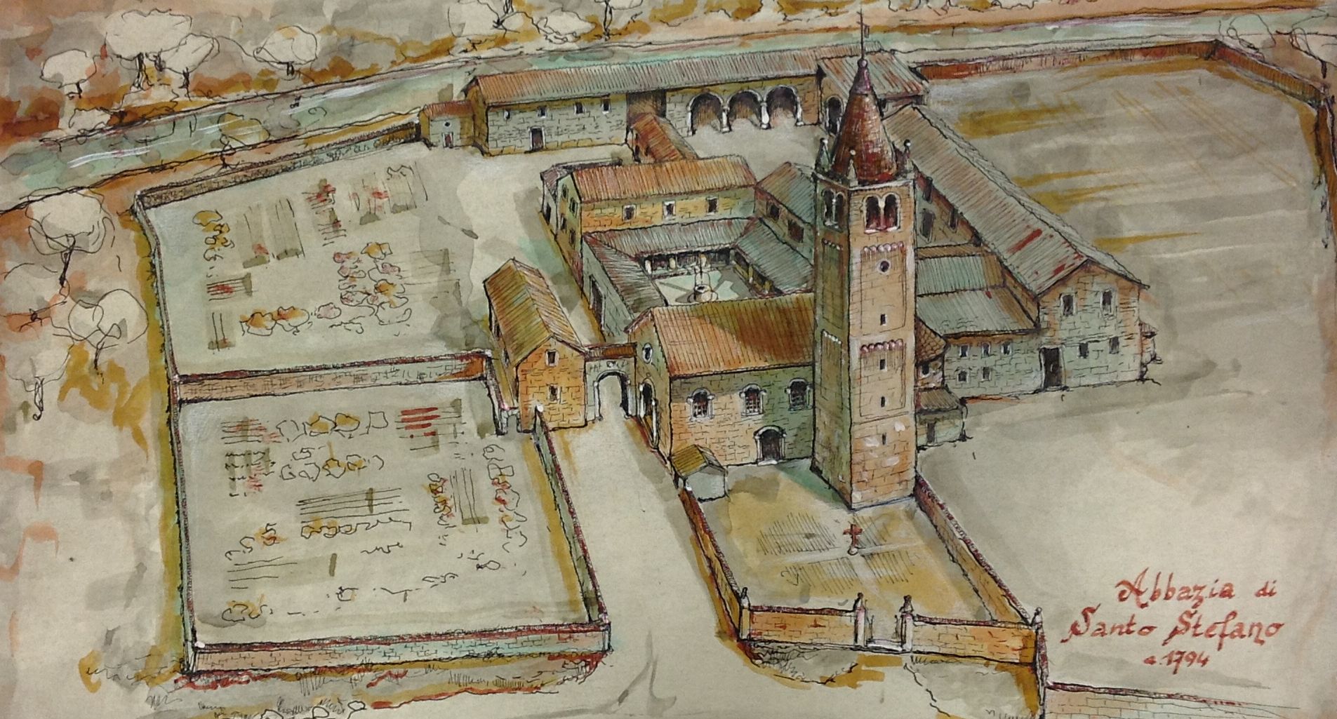 Disegno storico dell'Abbazia di Santo Stefano nel 1794